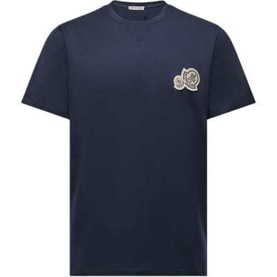 Moncler SS26 Dubbele Logo Patch Katoen Modieus Veelzijdig Comfortabel T-shirt met Korte Mouwen Unisex tops L10918C000688390Y773 M black