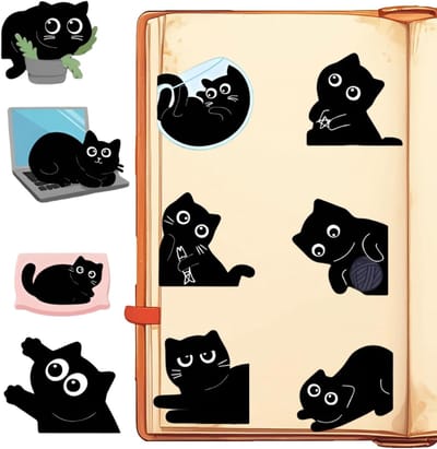 Set van 10 magnetische boekenleggers met schattig kattendesign, sterke magneten, ideaal voor kattenliefhebbers en boekenwormen