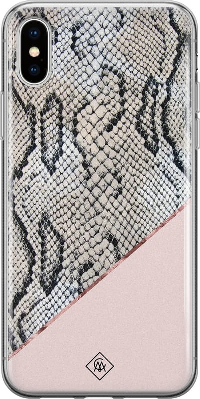 Casimoda® hoesje - Geschikt voor iPhone Xs - Snake Print - Siliconen/TPU telefoonhoesje - Backcover - Slangenprint - Goudkleurig