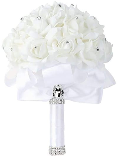 Dailygoods- Bruiloftsboeket met strass-steentjes - Kunstbloemen - Bruidsboeket - Schuimbloemen - 1-pack - Afmetingen 18x24cm