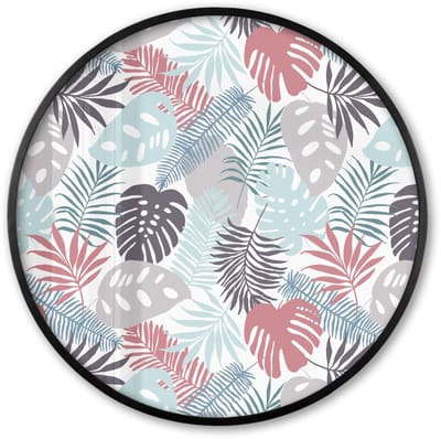 Poster in lijst Rond - Fotolijst 60x60 cm - Posters - Bladeren - Jungle - Pastel - Tropisch - Ronde posterlijst zwart - Decoratie - Wanddecoratie woonkamer - Muurdecoratie slaapkamer