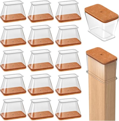Set van 16 Siliconen Stoelpootdoppen met Vilt voor Vloerbescherming - Rechthoekige Beschermkappen voor Stoelpoten (Diameter 152-203 mm)