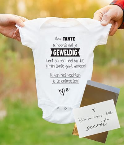 Hospitrix Baby Rompertje met Tekst Geweldig Tante + Kaart | Korte Mouw | Cadeau voor Zwangerschap | Bekendmaking | Aankondiging | Aanstaande opa oma oom tante