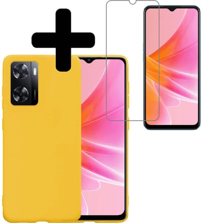 Hoesje - Met Screenprotector - Geschikt voor OPPO A57 - Sterk & Shockproof - Back Cover - Siliconen Case - Telefoon Hoes - Telefoonhoesjes - Geel