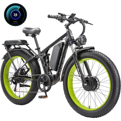 KAIJIELAISI V3 PRO Full Suspension Elektrische Fiets, 52V 26Ah Afneembare Batterij groen