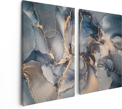 Artaza Canvas Schilderij Tweeluik Abstracte Luxe Kunst - Zwart met Goud - 80x60 cm - Wanddecoratie Woonkamer - Schilderijen - Muurdecoratie