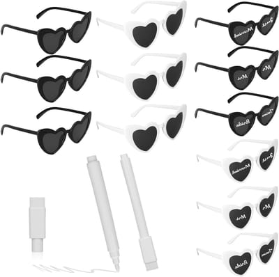 Dailygoods- Hartvormige Zonnebril - Party Brilset - Feestbrillen - Vrijgezellenbril - Doe-het-zelf Set - 12 Stuks met 2 Stiften - Feestbril