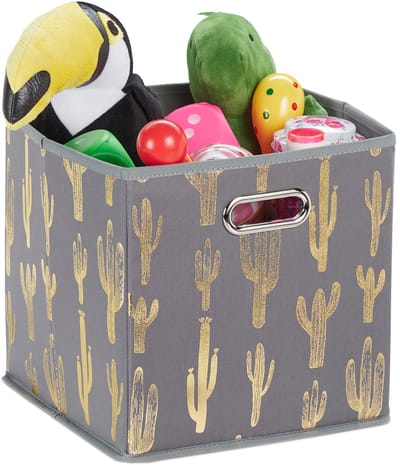 6x stoffen opbergmand - cactus print - grijze opbergdoos vierkant - woonkamer