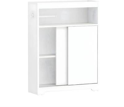 Badkamerkast – Voor Badkamer – Vrijstaande Opbergkast met Schuifdeuren, Toiletpapierhouder, Haak en Verstelbare Plank – Wit