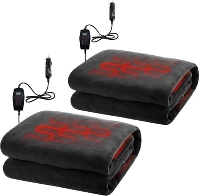 Verwarmde Reisdeken - Polar Fleece - Comfortabel Reizen - 12V Aansluiting - 2 Stuks - Zwart