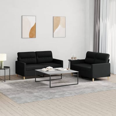 vidaXL - 2-delige - loungeset - met - kussens - stof - zwart