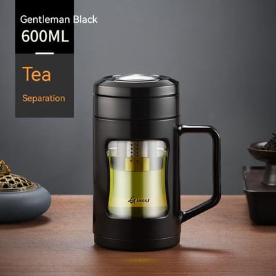 Dubbellaags met handvat Thee-scheidingsbeker Sportketel Outdoor Reizen Draagbaar lekvrij Glas 601-700ml gray