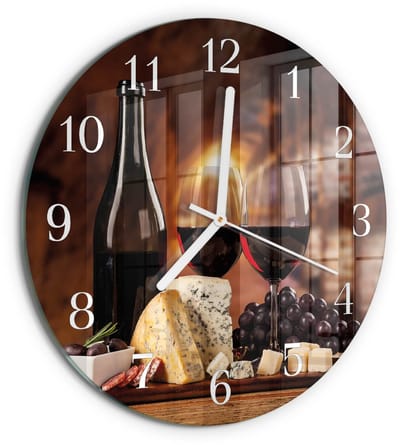 Tulup Wandklok - Wijn Glazen Klok Met Print - 30fi cm - Bruin Moderne Glazen Wandklok - Witte Handen - Ronde Wandklok - Glazen Klok Met Print - Wandklok Glas Met Motief
