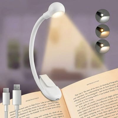 Leeslampje voor Boek – Dimbaar Boeklampje met Klem – Oplaadbaar – 3 Lichtstanden – 360° Flexibele Nek – Wit