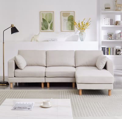 MODFU Hoekbank - 3-Zits Met Hocker - L-Vormig - Scandinavisch - Polyester - Beige