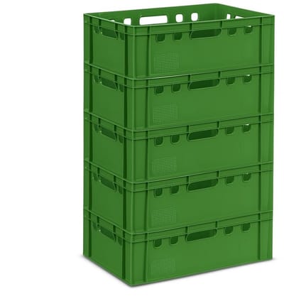Dailygoods- Opbergkist Robuust - Stapelbaar - 5 Stuks - 60 x 40 x 20 cm - Geschikt voor Levensmiddelen - Kunststof Eurobox - Opbergbox