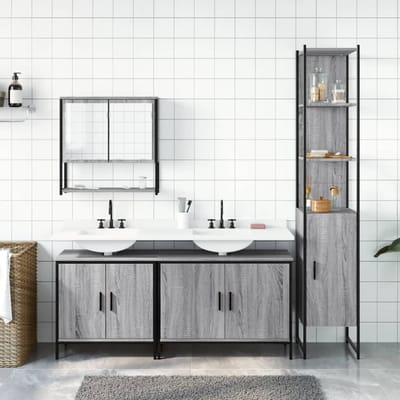vidaXL - 4-delige - Badkamermeubelset - bewerkt - hout - grijs - sonoma - eikenkleur
