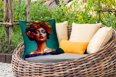 Sierkussen Buiten - Vrouw - Hoodtooi - Tropisch - Fruit - Druiven - 60x60 cm - Weerbestendig