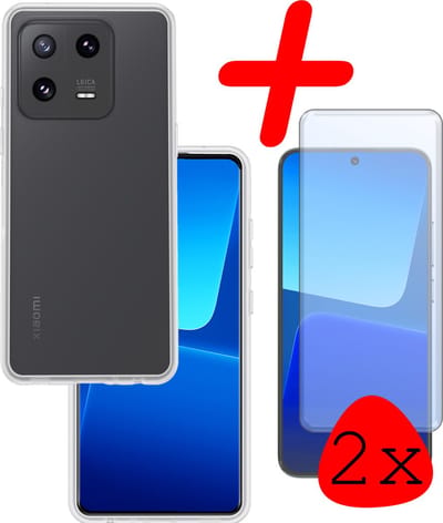 Hoesje Met 2x Screenprotector - Geschikt voor Xiaomi 13 - Sterk & Shockproof - Back Cover - Siliconen Case - Telefoon Hoes - Transparant