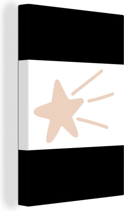 Canvasdoek kinderen - Kinderkamer decoratie - Vallende ster - Pastel - Sterren - Oranje - Wanddecoratie jongens - Meisjes - Canvas kids - 150x100 cm