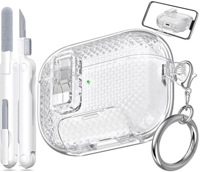 MHYALUDO voor AirPods Pro 2e Generatie Hoes, Stofvrij Oplaadpoort & Stand Ontwerp met Schoonmaakset, Anti-Vergeling Dubbele Schokbestendige Beschermhoes voor AirPods Pro 2 Hoes, Wit