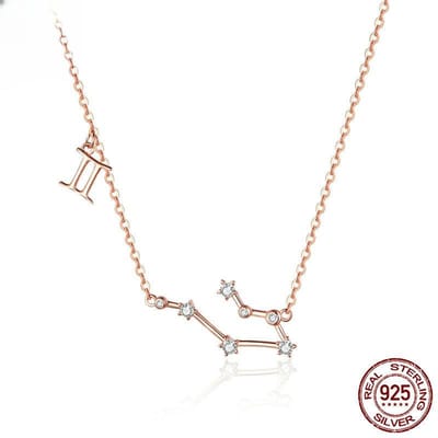 Twaalf Sterrenbeelden Ketting S925 Zilver Trendy Rose Vergulde Ketting Sleutelbeenketting Gemini
