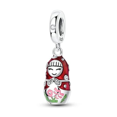 Fler® | Bedel | Past op populaire bedelarmbanden (standaard - 3mm) | Matroesjka Pop Bedel | Rusland souvenier bedel | 925 sterling zilver | zirkonia | emaille | Valentijnsdag Cadeau | Sinterklaas kado |Kerstcadeau |Verjaardag