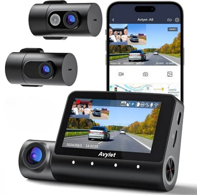 Avylet A8 - Dashcam Voor Auto - Drievoudige Lens - Ultra 5K & Full HD - 2025 model - Voor en Achter Camera - WiFi & GPS - 3 inch met App - Loop Opname - G Sensor - Parkeerbewaking - Infrared Night Vision - Voice Control