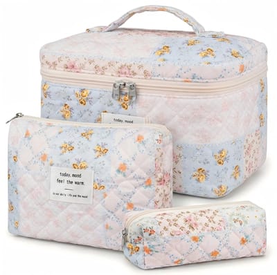 Dailygoods- Cosmetische Tas - 3-delige Set - Toilettas met Bloemenpatroon - Draagbare Make-uptas - Organizer voor Reizen - Groot 25x16x16 cm