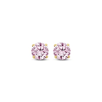 New Bling 9NBG-0577 Gouden Oorknopjes met Zirkonia 5mm - Roze - Rond - 14 Karaat - Goud