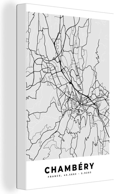 Canvas Schilderij Stadskaart – Frankrijk – Kaart – Chambéry – Plattegrond - 20x30 cm - Wanddecoratie