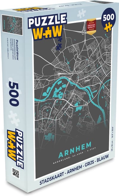 Puzzel Stadskaart - Arnhem - Grijs - Blauw - Legpuzzel - Puzzel 500 stukjes - Plattegrond