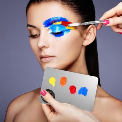 1 stuk - Roestvrijstalen make-up mengpalet met spatel – Foundation mengplaatje voor het hygiënisch mixen van foundation, concealer & andere cosmetica – Duurzaam, glad oppervlak – Professionele make-up tool voor visagisten en liefhebbers