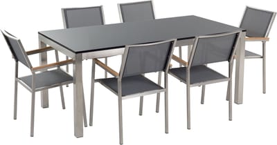 GROSSETO - Tuinset voor 6 met stoelen - Zwart/Grafietgrijs - Graniet