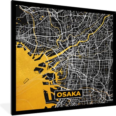 Fotolijst incl. Poster - Goud - Osaka - Stadskaart - Plattegrond - Kaart - 40x40 cm - Posterlijst