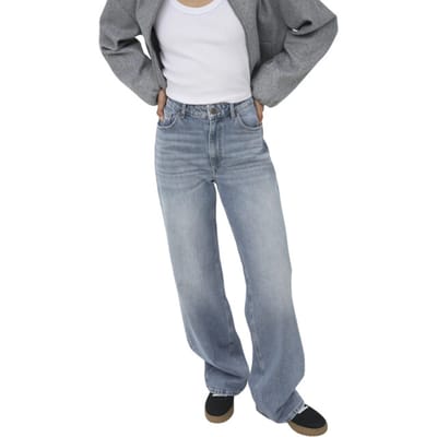 Only blauwe dames jeans   High waist   Juicy   Stonewash wassing   Wide leg fit   5-Pocket zakken   Knoop- en ritssluiting   High waist Blauw 29/34