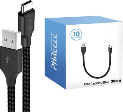 Korte usb naar usb C kabels - Grootverpakking - 10 pack - 30cm kort