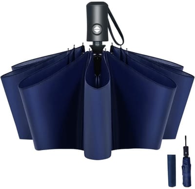 longziming -Automatische Paraplu voor Mannen - 8 RVS Ribben, Opvouwbaar, Lichtgewicht, Windbestendig - Met Opbergtas - Donkerblauw
