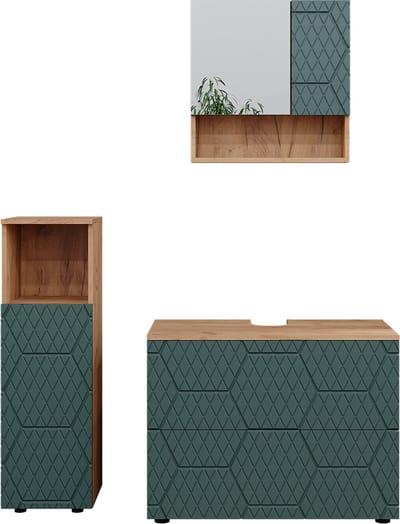 Vicco Badkamermeubel set Irma, Groen/Goudkleurig Eiken, 3-delig