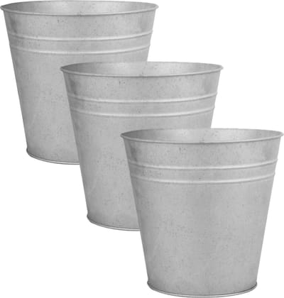 3x stuks oud zinken emmertjes/bloempotten zilver 25 cm - Zinken emmertjes - Bloememmertje - Decoratie emmer