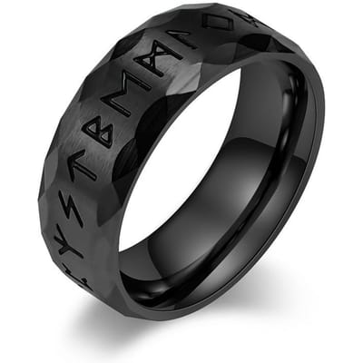 Vintage Odin Noorse Viking Amulet Rune Ringen Voor Mannen Vrouwen 316L Roestvrij Staal Woorden Ring Trouwsieraden Valentijnsdag Cadeaus 11 black
