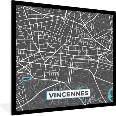 Fotolijst incl. Poster - Vincennes - Stadskaart - Plattegrond - Frankrijk - Kaart - 40x40 cm - Posterlijst