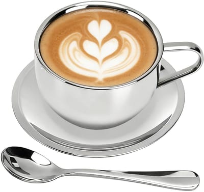 Dailygoods- Koffiekopjesset Geïsoleerd - Dubbelwandige Mokken - 3 Stuks - Roestvrij Staal - Elegant Design - Comfortabele Textuur