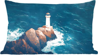 Sierkussens - Kussentjes Woonkamer - 60x40 cm - Vuurtoren - Rots - Zee - Golven