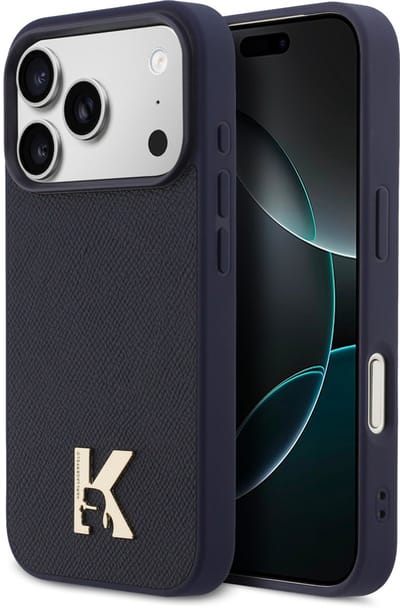 Karl Lagerfeld - hoesje voor iPhone 17 Pro Max - MagSafe Saffiano Leather Metal K & Karl Logo - Navy
