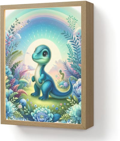 Nachtlampje 30x40 cm - Kinder lamp - Dino - Blauw - Regenboog - Dinosaurus - Baby - Tafellamp kinderkamer draadloos - Slaapkamer lampje - Bedlamp kinderen - Kinderlampje - Wandlamp babykamer - Nachtlampjes