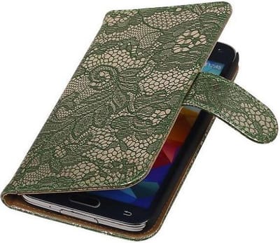 Lace Bookstyle Wallet Case Hoesjes Geschikt voor Samsung Galaxy Note 3 Neo N7505 Donker Groen