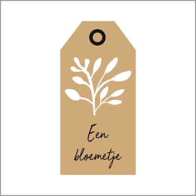 Cadeaukaartje - "Een Bloemetje" - Bloemenkaartje - Bloemenlabel - Bruin Kraft - 10 x 5 cm - 20 stuks - Met Boorgaatje
