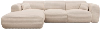 Vente-unique Grote hoekbank met hoek links van beige ribfluweel met brede ribbels POGNI van Maison Céphy