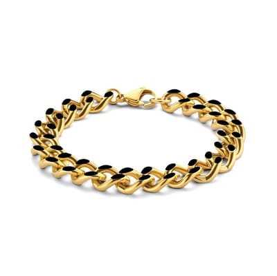 CO88 Collection 8CB-90806 Stalen Armband - Dames - Gourmette - 10 mm Breed - 5 mm Dik - 19 cm Lang - Emaille - Zwart - Goudkleurig